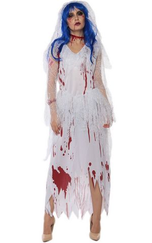 F1713 zombie long white bride costume,it comes with headwear,dress